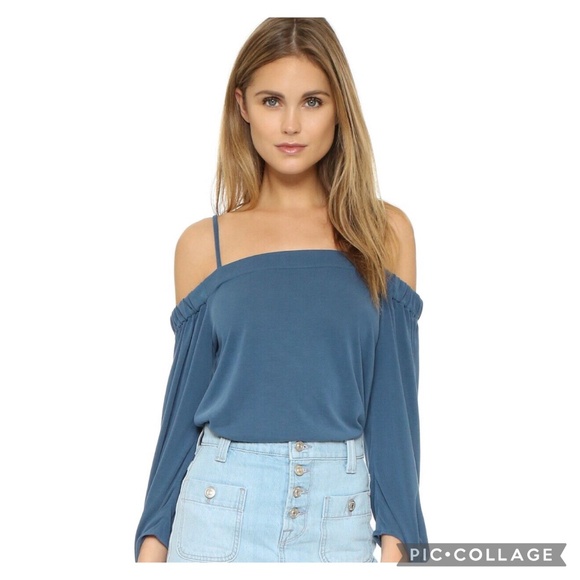 Ella Moss Isabella Off Shoulder Blouse Shirt Blue Women's Sz Small Excellent - Picture 1 of 8